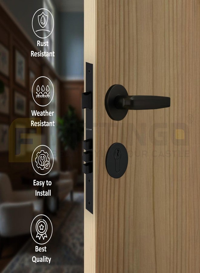 FITTINGO Lille Mortise Door Handle Lock Set/Premium Zinc Alloy Door Handle with Lock/Heavy-Duty Main Door Handle with Key Lock for Home, Office & Hotel Doors - 3 Years Warranty - Black Matt - Image 4